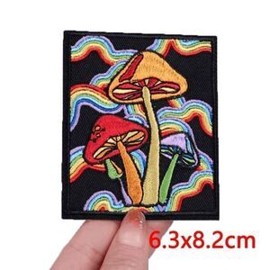 NWOT Rectangular Rainbow Mushroom Iron On Applique Patch - 3.25" x 2.75"